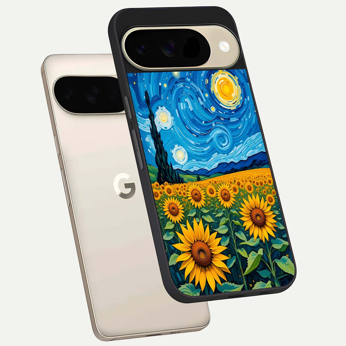  Starry Sunflower Dreams phone case For Google Pixel 9 showing premium glass back cover with detailed artwork