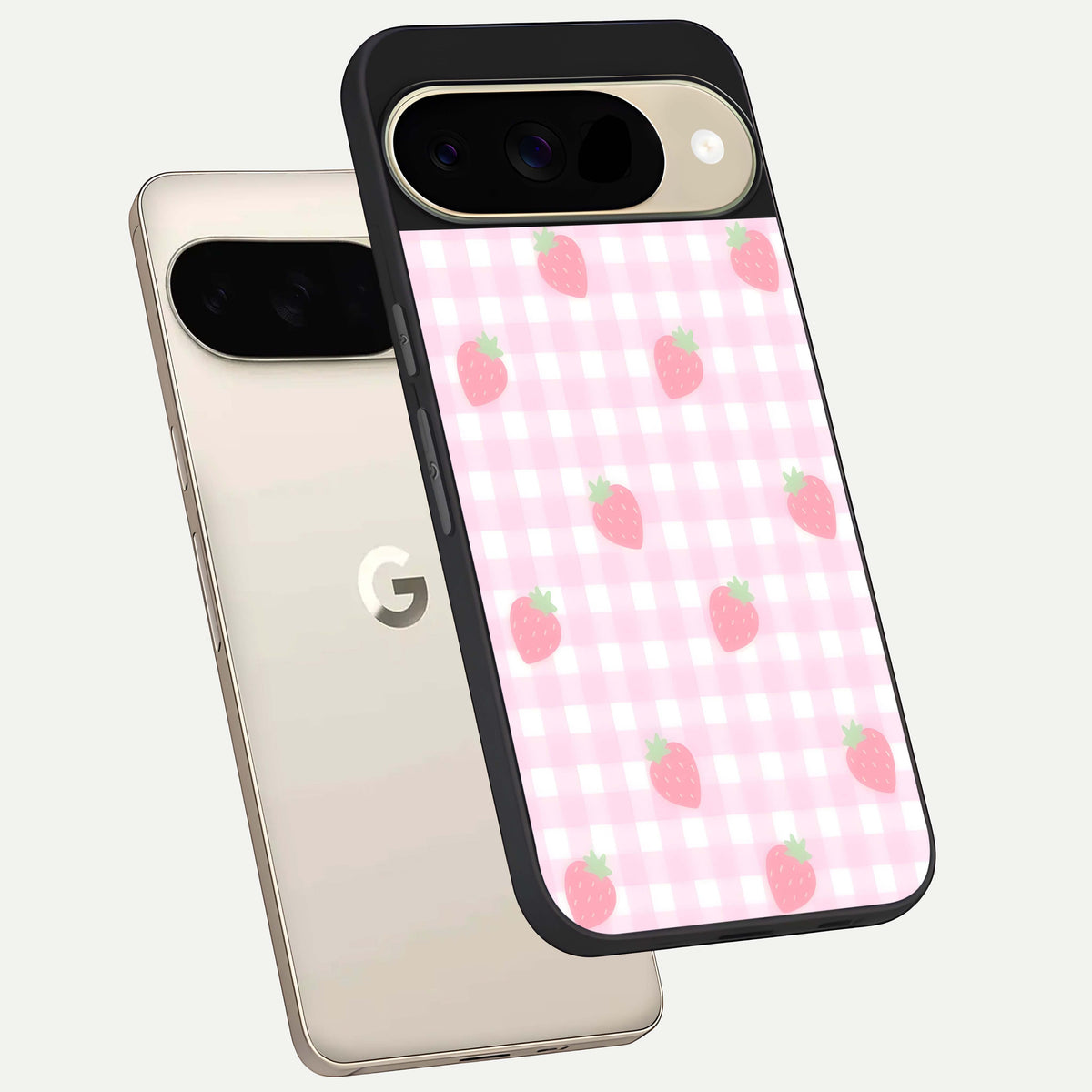  Strawberry Picnic Love phone case For Google Pixel 9 showing premium glass back cover with detailed artwork