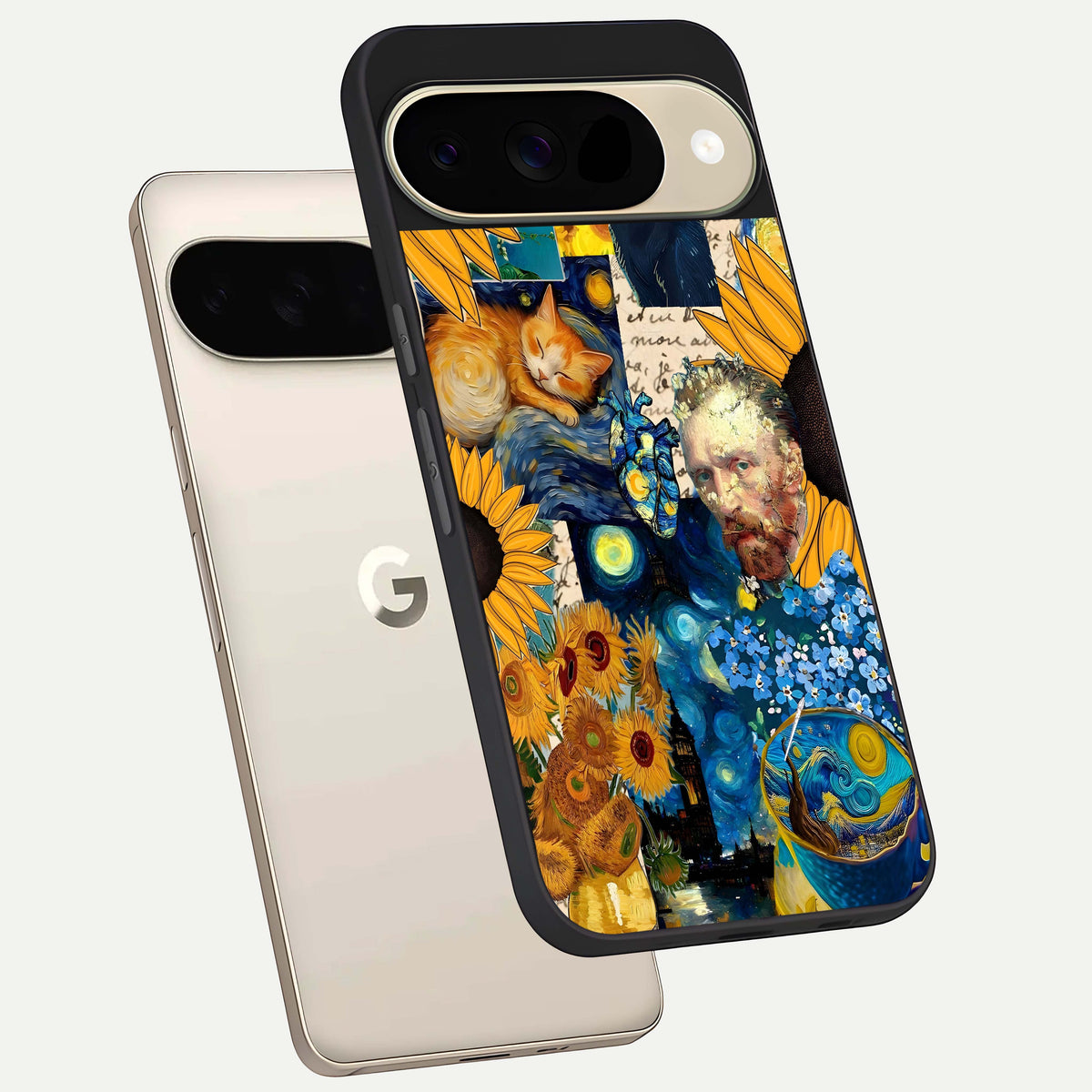  Sunflower Chic Mood Custom Name phone case For Google Pixel 9 showing premium glass back cover with detailed artwork