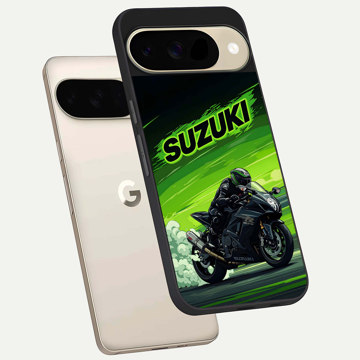  Suzuki Speed Beast phone case For Google Pixel 9 showing premium glass back cover with detailed artwork