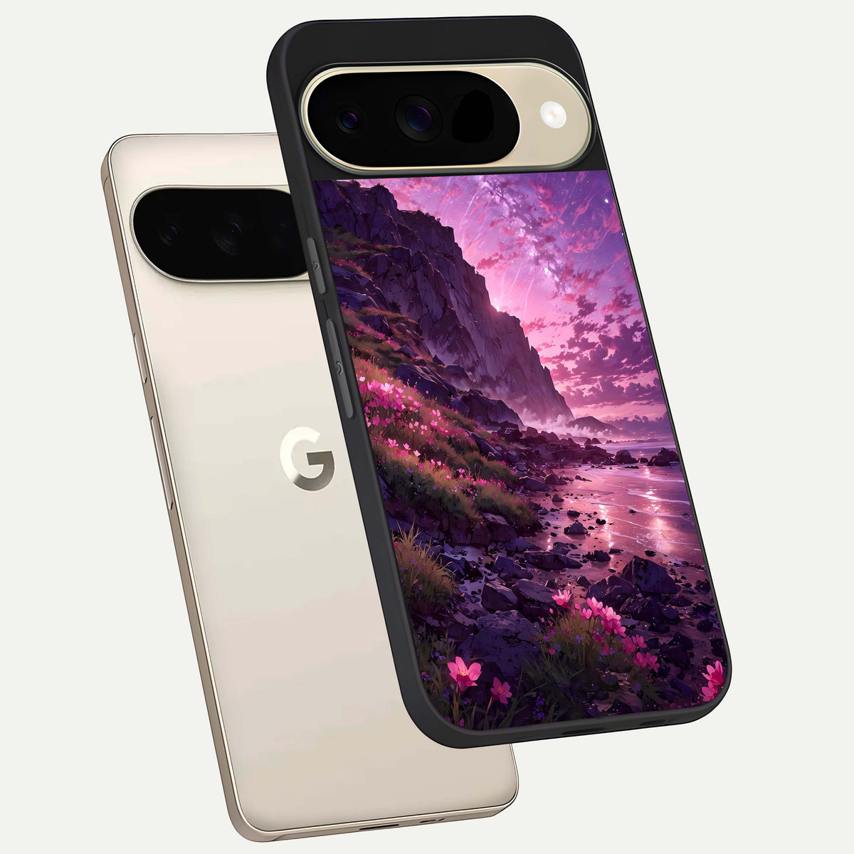  Twilight Blossom Coast phone case For Google Pixel 9 showing premium glass back cover with detailed artwork