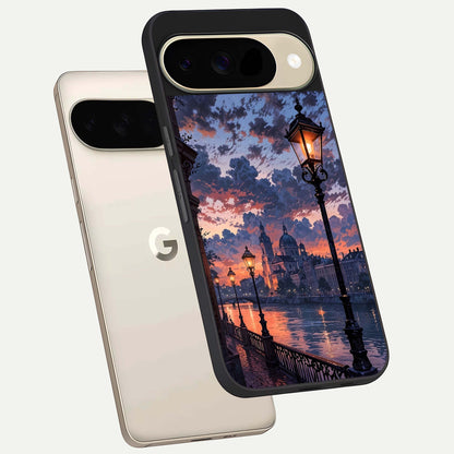  Twilight River Lights phone case For Google Pixel 9 showing premium glass back cover with detailed artwork