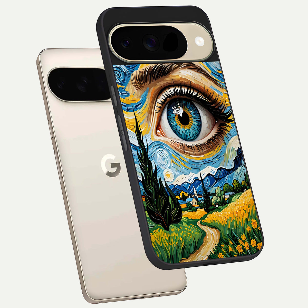  Van Gogh Eye phone case For Google Pixel 9 showing premium glass back cover with detailed artwork