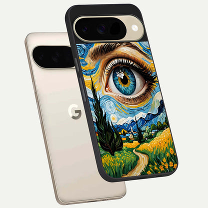  Van Gogh Eye phone case For Google Pixel 9 showing premium glass back cover with detailed artwork