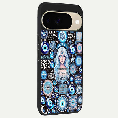  Angel Aura Shield back cover For Google Pixel 9 slim fit glass case with vibrant aesthetic design