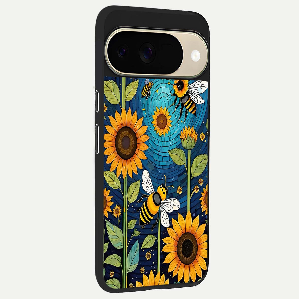  Bees And Sunflowers back cover For Google Pixel 9 slim fit glass case with vibrant aesthetic design