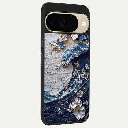  Blossom Wave Art back cover For Google Pixel 9 slim fit glass case with vibrant aesthetic design