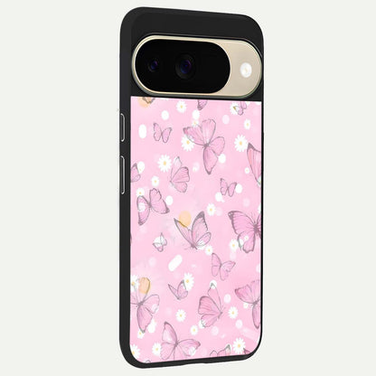  Blush Butterfly Garden back cover For Google Pixel 9 slim fit glass case with vibrant aesthetic design