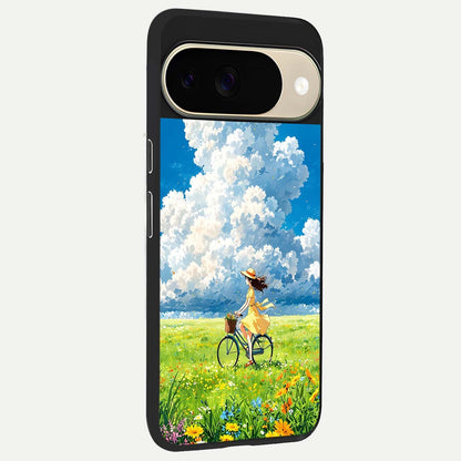  Breezy Meadow Ride back cover For Google Pixel 9 slim fit glass case with vibrant aesthetic design