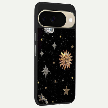  Celestial Moon With Stars back cover For Google Pixel 9 slim fit glass case with vibrant aesthetic design