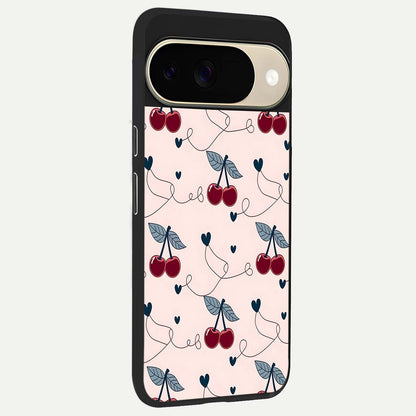  Cherry Heart Line back cover For Google Pixel 9 slim fit glass case with vibrant aesthetic design