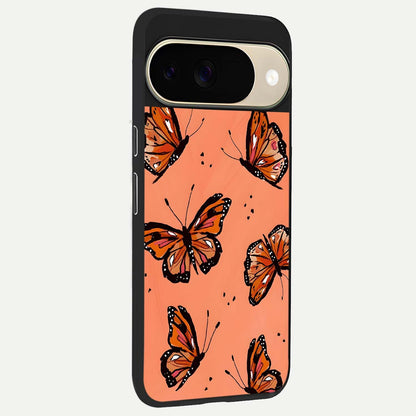  Coral Wing Butterfly back cover For Google Pixel 9 slim fit glass case with vibrant aesthetic design