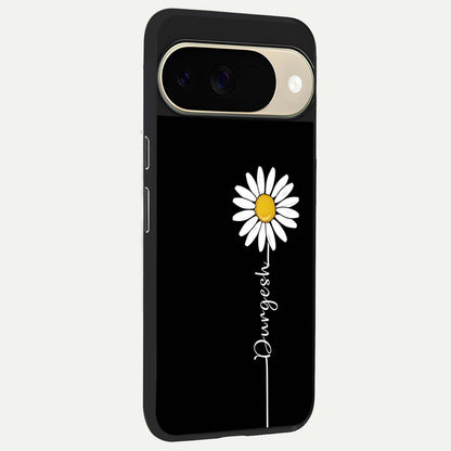  Custom Name White Flower back cover For Google Pixel 9 slim fit glass case with vibrant aesthetic design