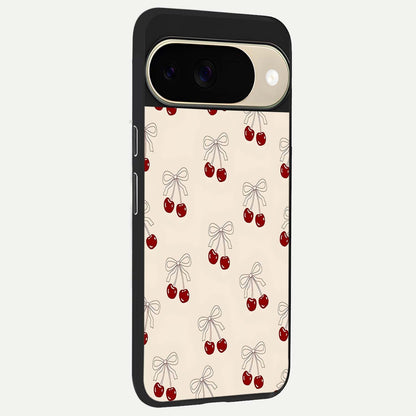  Cute Cherry Pattern back cover For Google Pixel 9 slim fit glass case with vibrant aesthetic design