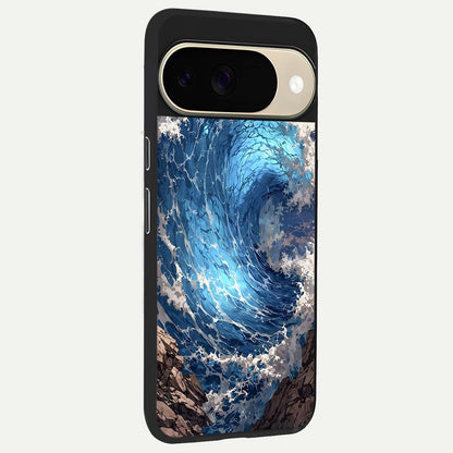  Giant Ocean Wave back cover For Google Pixel 9 slim fit glass case with vibrant aesthetic design