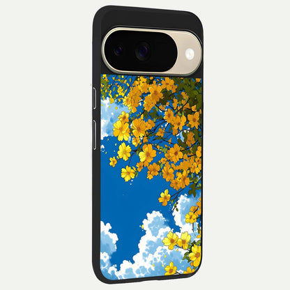  Golden Petal Sky back cover For Google Pixel 9 slim fit glass case with vibrant aesthetic design