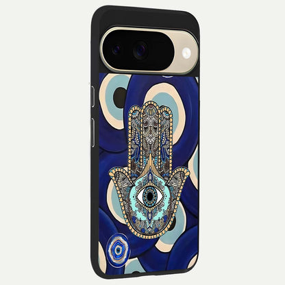  Hamsa Divine Guard back cover For Google Pixel 9 slim fit glass case with vibrant aesthetic design