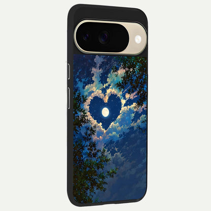  Heart With Moon Sky back cover For Google Pixel 9 slim fit glass case with vibrant aesthetic design