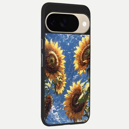  Heavenly Sunflower Rise back cover For Google Pixel 9 slim fit glass case with vibrant aesthetic design