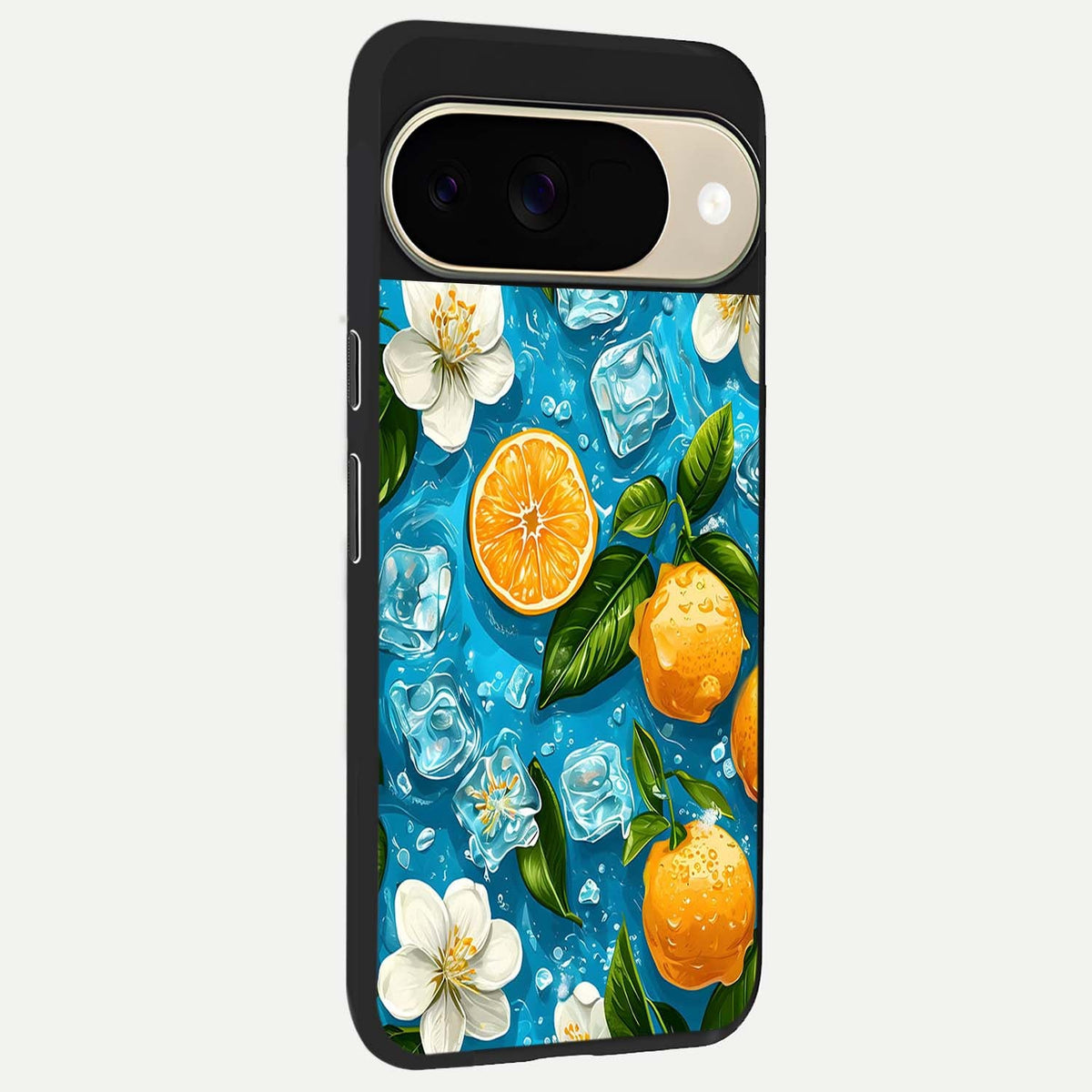  Ice Cube With Orange back cover For Google Pixel 9 slim fit glass case with vibrant aesthetic design