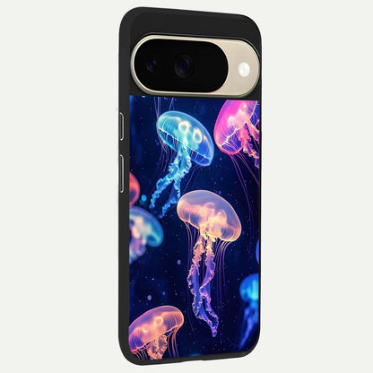  Jellyfish Pattern back cover For Google Pixel 9 slim fit glass case with vibrant aesthetic design