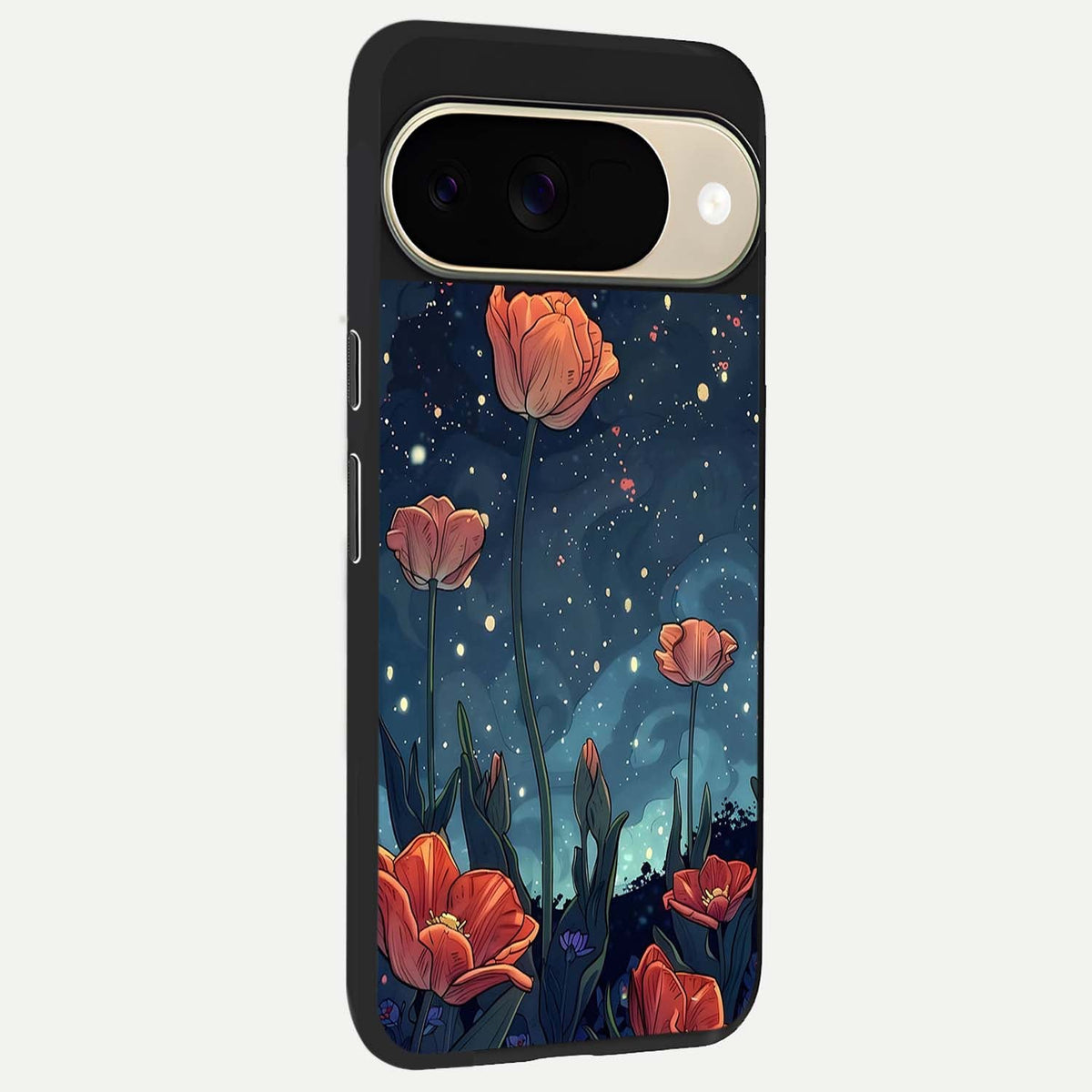  Midnight Tulip Glow back cover For Google Pixel 9 slim fit glass case with vibrant aesthetic design