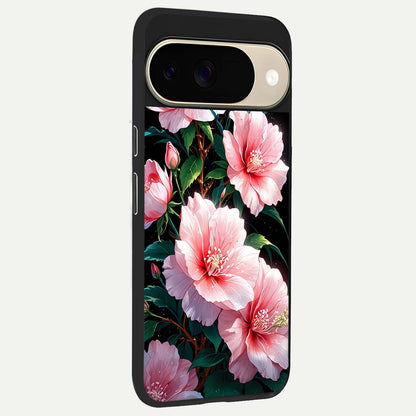  Peach Flower back cover For Google Pixel 9 slim fit glass case with vibrant aesthetic design