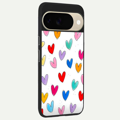  Playful Love Doodles back cover For Google Pixel 9 slim fit glass case with vibrant aesthetic design