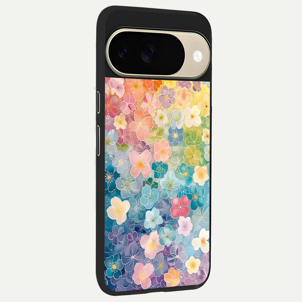  Rainbow Blossom Burst back cover For Google Pixel 9 slim fit glass case with vibrant aesthetic design