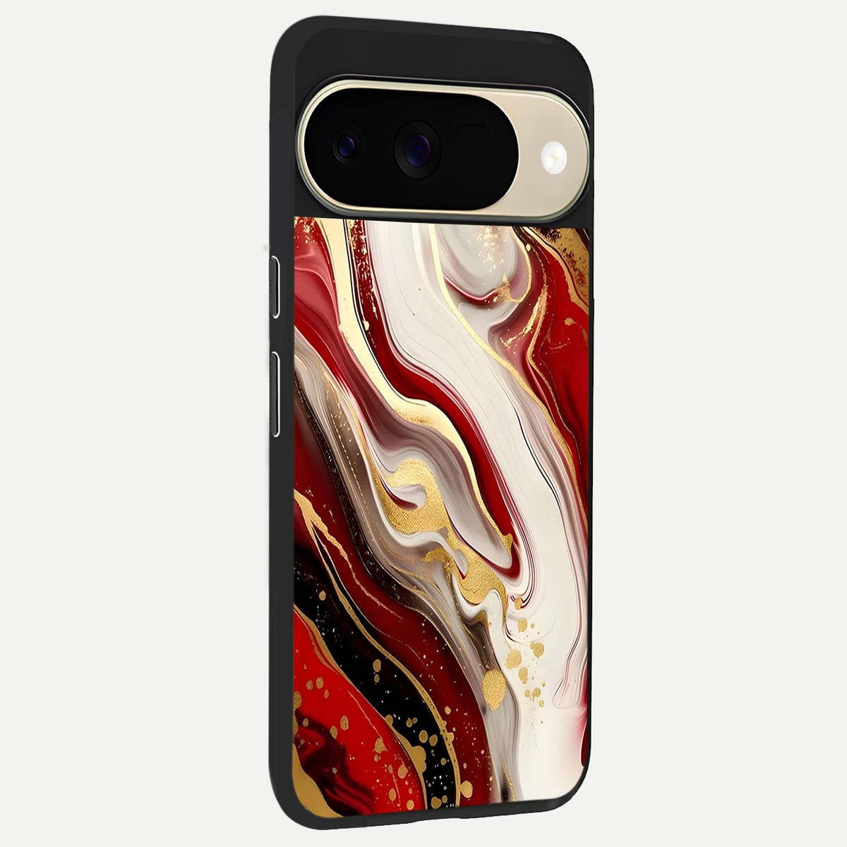  Red And White Marble back cover For Google Pixel 9 slim fit glass case with vibrant aesthetic design