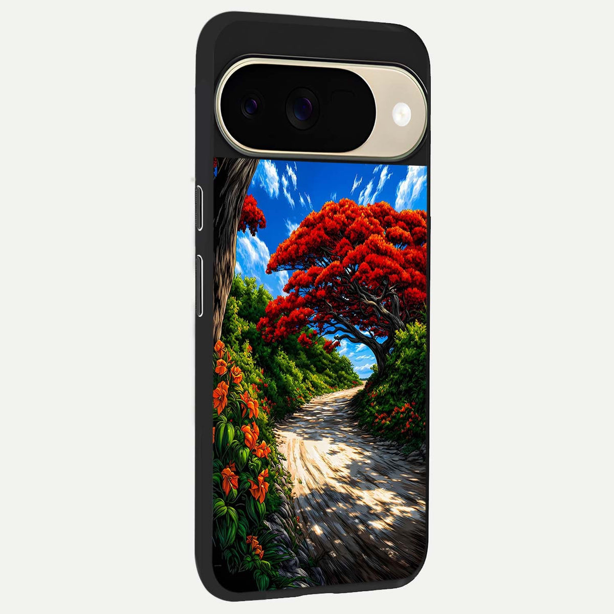  Red Trees Pathway back cover For Google Pixel 9 slim fit glass case with vibrant aesthetic design