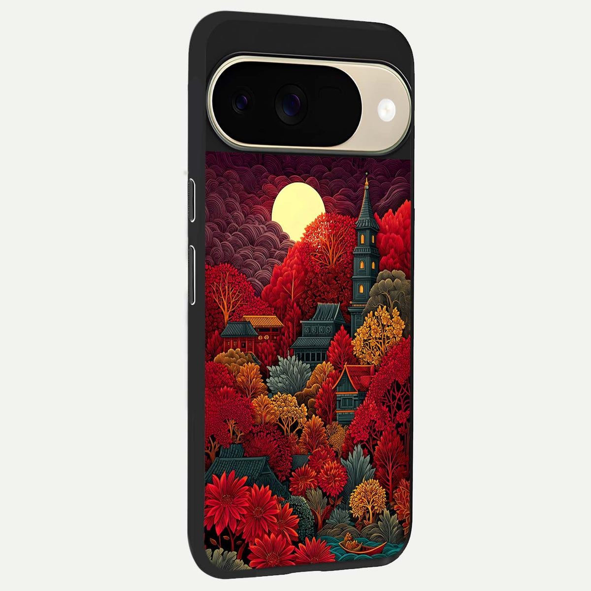  Scarlet Autumn Temple back cover For Google Pixel 9 slim fit glass case with vibrant aesthetic design