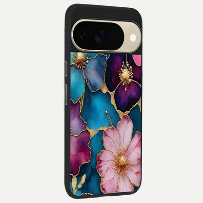  Sparkle Floral back cover For Google Pixel 9 slim fit glass case with vibrant aesthetic design