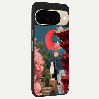  Temple Cat Scenery back cover For Google Pixel 9 slim fit glass case with vibrant aesthetic design