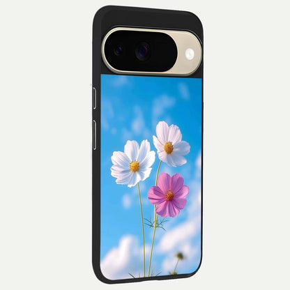  Tripple Flowers With Sky back cover For Google Pixel 9 slim fit glass case with vibrant aesthetic design
