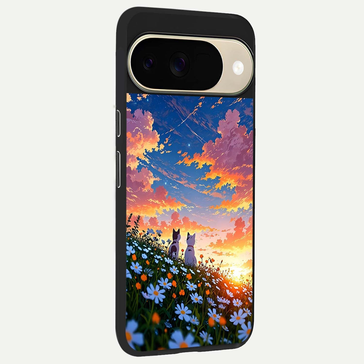  Two Cats Friends back cover For Google Pixel 9 slim fit glass case with vibrant aesthetic design