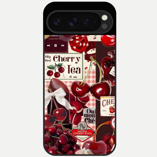  Aesthetic Cherry Tea Glass Case For Google Pixel 9 Pro back cover – full design glossy printed glass finish