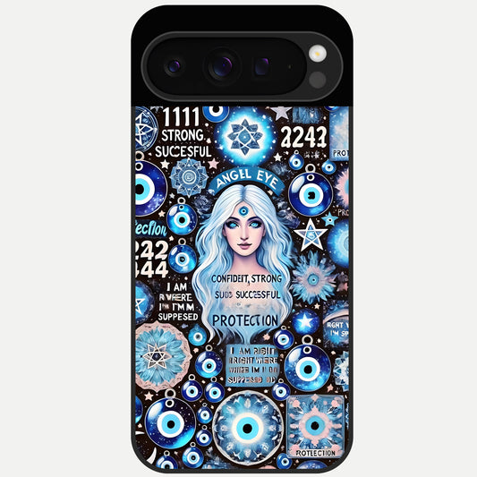  Angel Aura Shield Glass Case For Google Pixel 9 Pro back cover – full design glossy printed glass finish