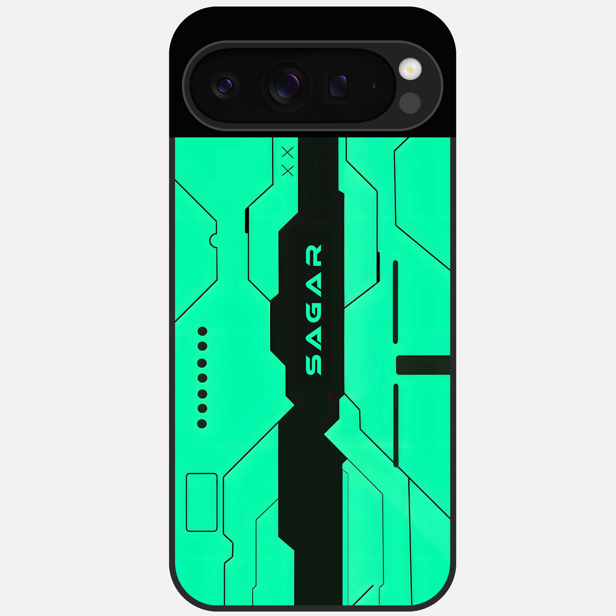  Aqua Tech CYBERPUNK Custom Name Glass Case For Google Pixel 9 Pro back cover – full design glossy printed glass finish