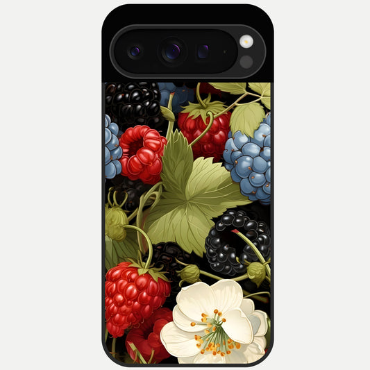  Berry Bloom Charm Glass Case For Google Pixel 9 Pro back cover – full design glossy printed glass finish