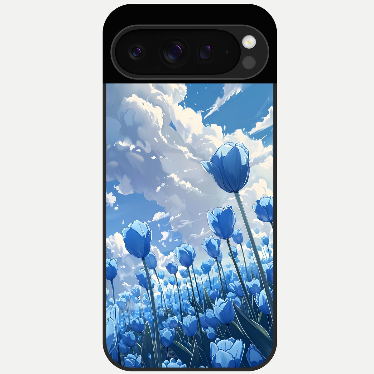  Blue Tulip Clouds Glass Case For Google Pixel 9 Pro back cover – full design glossy printed glass finish