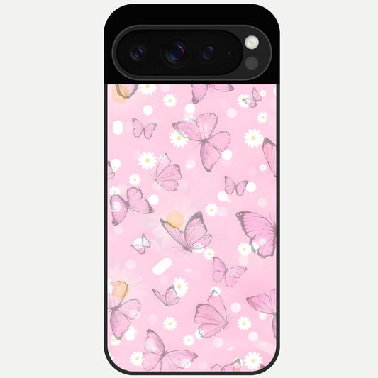  Blush Butterfly Garden Glass Case For Google Pixel 9 Pro back cover – full design glossy printed glass finish