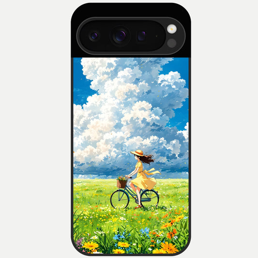 Breezy Meadow Ride Glass Case For Google Pixel 9 Pro back cover – full design glossy printed glass finish