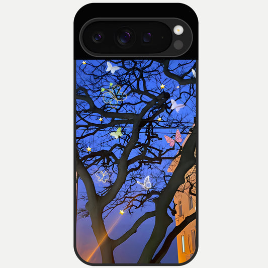  Butterfly Night Magic Glass Case For Google Pixel 9 Pro back cover – full design glossy printed glass finish