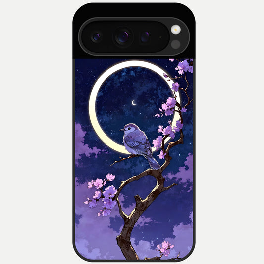 Celestial Bird Blossom Glass Case For Google Pixel 9 Pro back cover – full design glossy printed glass finish