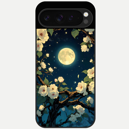  Celestial Moon And Flower Glass Case For Google Pixel 9 Pro back cover – full design glossy printed glass finish