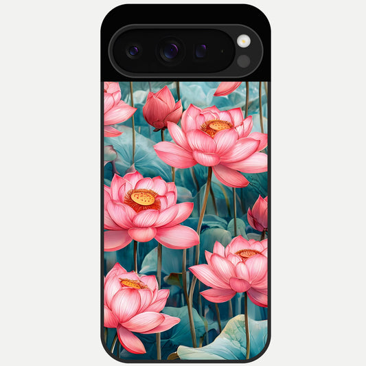  Celestial Pink Lotus Glass Case For Google Pixel 9 Pro back cover – full design glossy printed glass finish