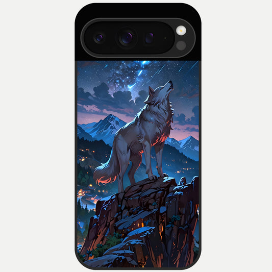  Celestial Wolf Howl Glass Case For Google Pixel 9 Pro back cover – full design glossy printed glass finish