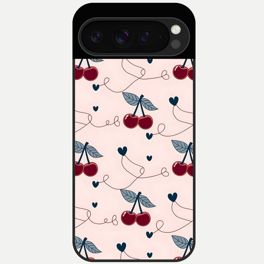  Cherry Heart Line Glass Case For Google Pixel 9 Pro back cover – full design glossy printed glass finish