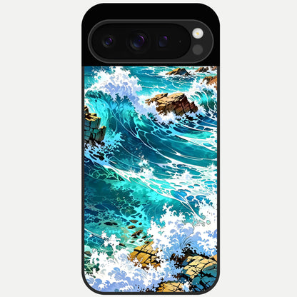  Coastal Blue Waves Glass Case For Google Pixel 9 Pro back cover – full design glossy printed glass finish